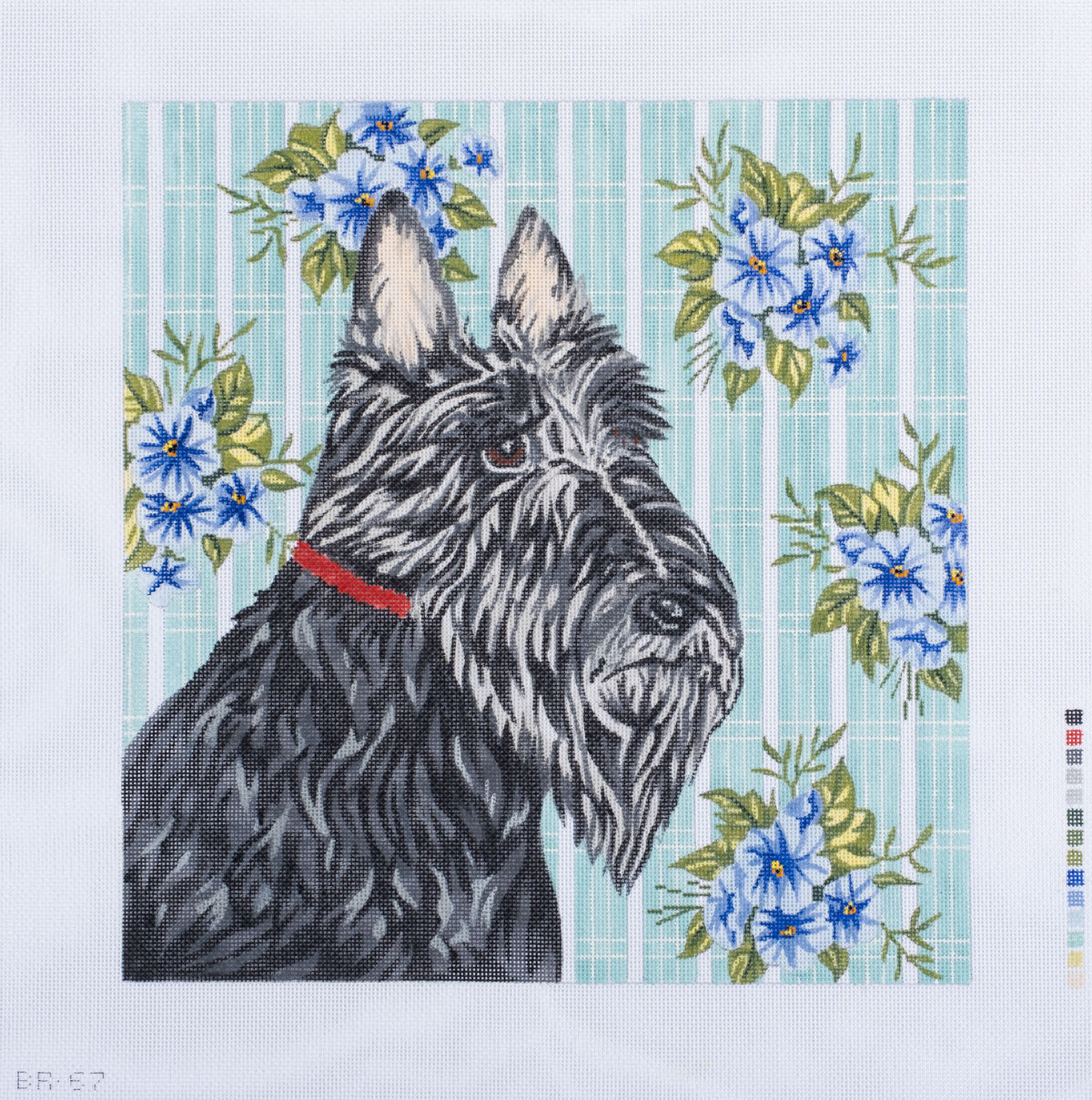 Barbara Russell Scottie Dog with Flowers Needlepoint Canvas