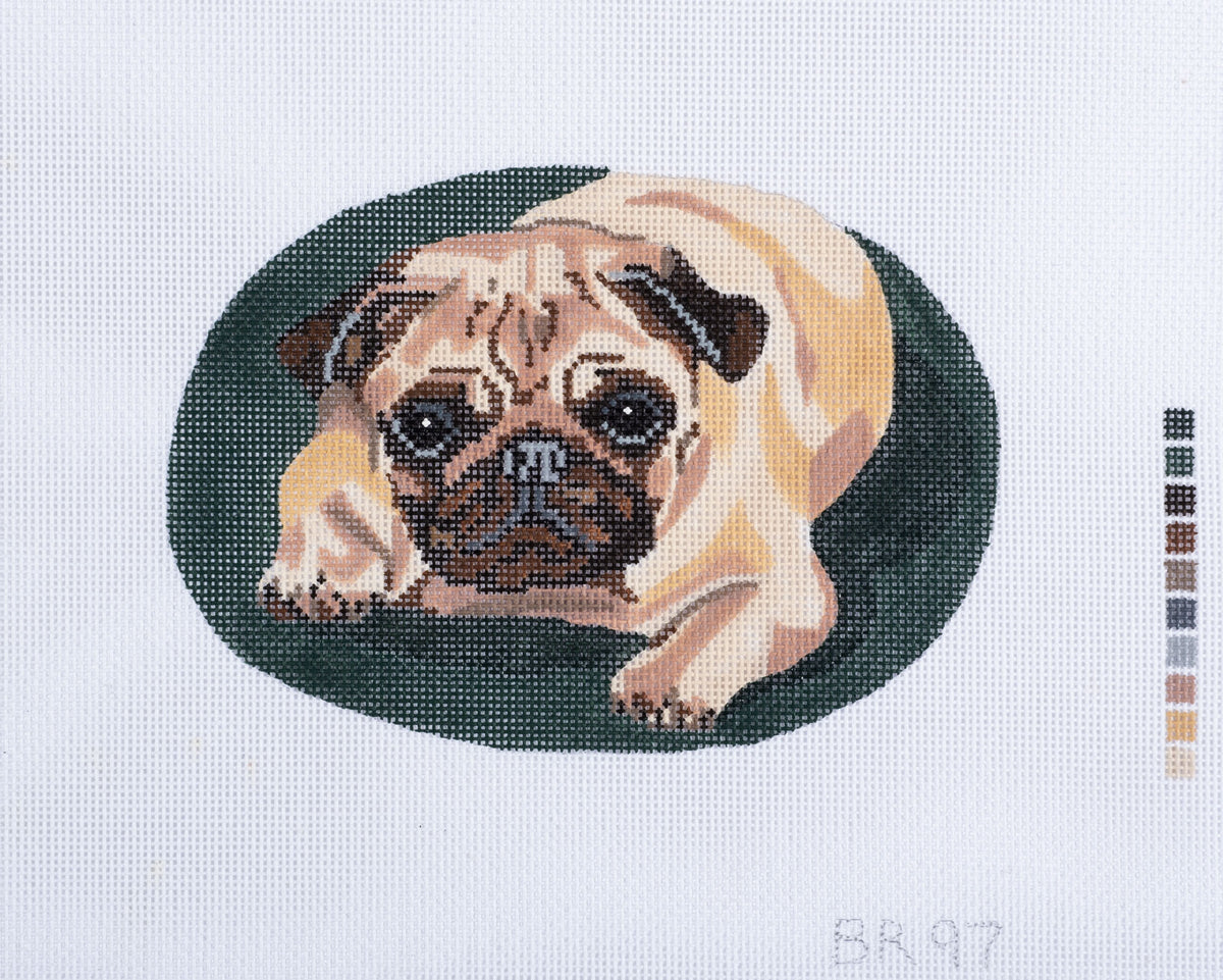 Barbara Russell Pug Dog Oval Needlepoint Canvas