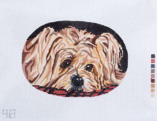Barbara Russell Silky Terrier Dog Oval Needlepoint Canvas