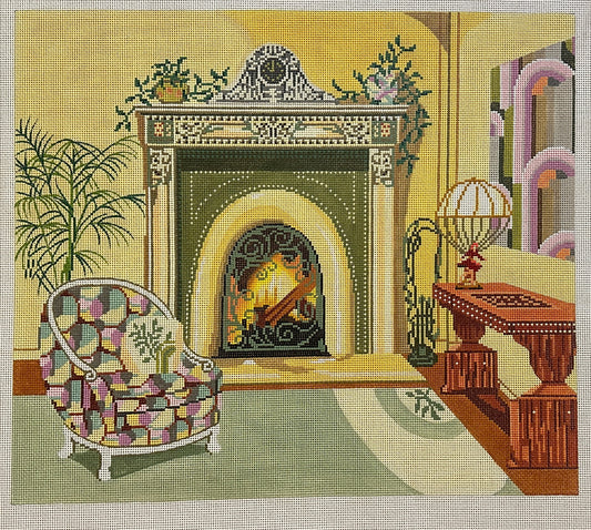 Barbara Russell By the Fire Needlepoint Canvas