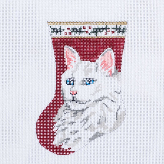 Barbara Russell Designs Barbara Russell White Cat Mini Stocking Needlepoint Canvas