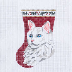 Barbara Russell Designs Barbara Russell White Cat Mini Stocking Needlepoint Canvas