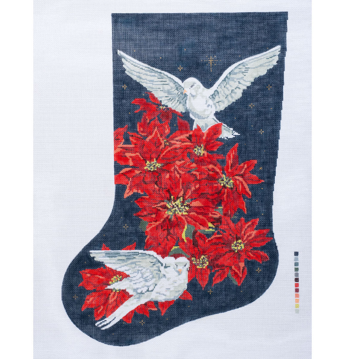 Barbara Russell Poinsettias & White Doves Christmas Stocking Needlepoint Canvas