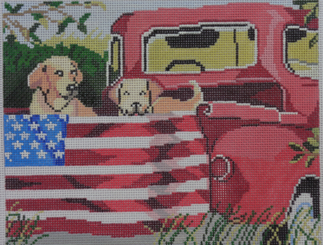 Birds of a Feather Susan Winget Red Truck Dogs Needlepoint Canvas