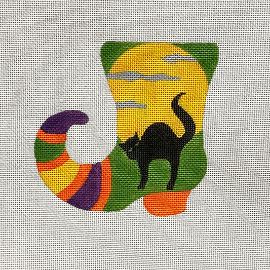 Black Cat Halloween Boot Needlepoint Canvas