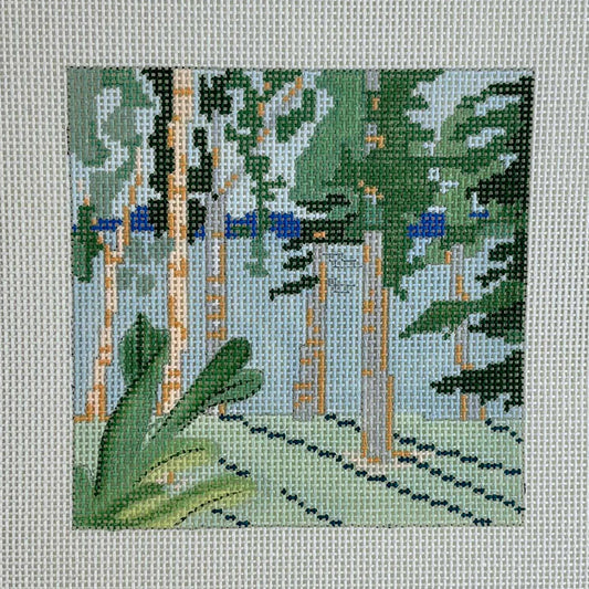 Blue Ridge Stitchery Katherine Miller Knuth Birch Tree Lake View Needlepoint Canvas