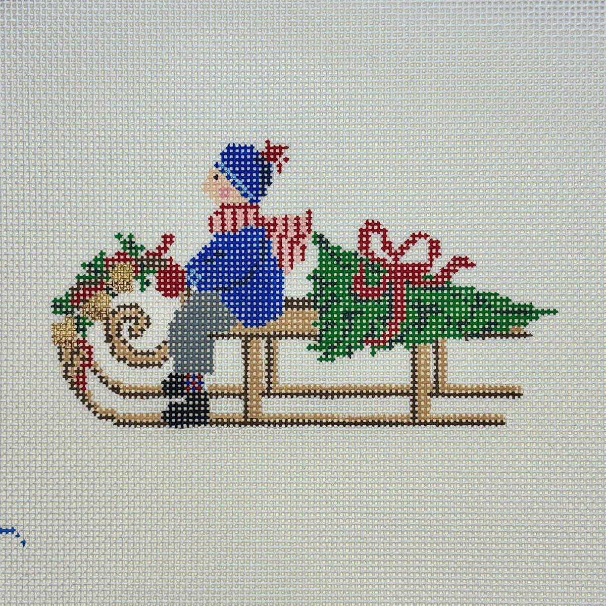 Blue Ridge Stitchery Festive Sled - Boy Needlepoint Canvas