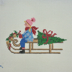 Blue Ridge Stitchery Festive Sled - Girl Needlepoint Canvas