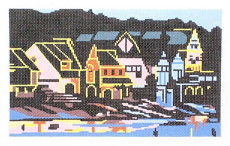 Barbara Russell Boathouse Row at Night Needlepoint Canvas