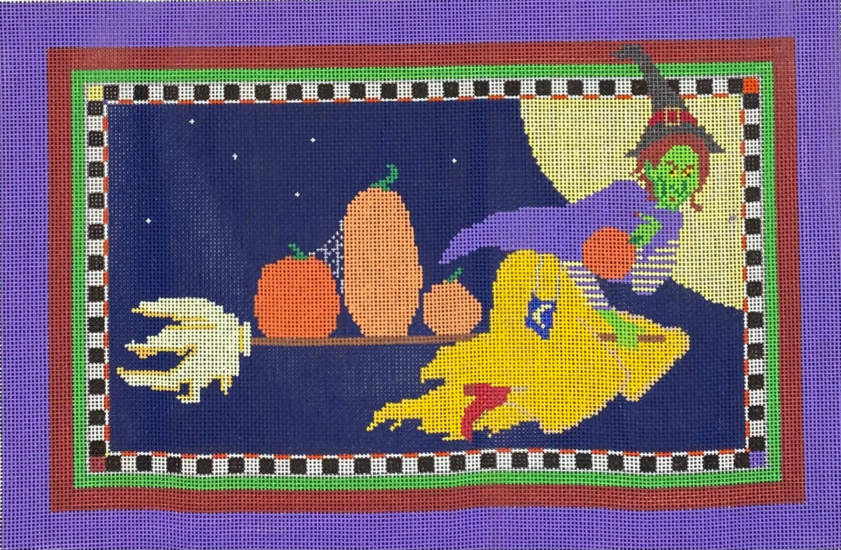 Bongo Designs Pumpkin Witch Needlepoint Canvas