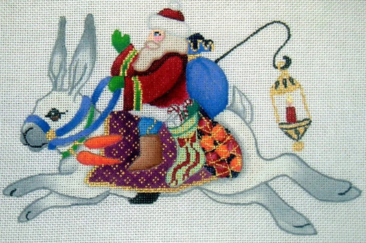 Brenda Stofft Designs Santa on White Rabbit Needlepoint Canvas