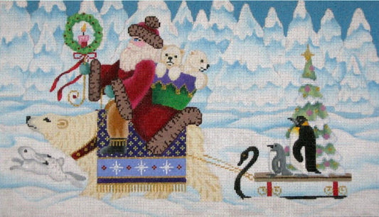 Brenda Stofft Designs Santa on Polar Bear Pulling Sled Needlepoint Canvas