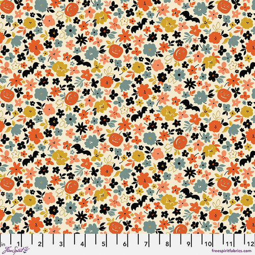 Finishing: Brenda Walton Pumpkin Patch and Bats Cotton Fabric - Cream