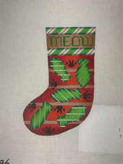 Kirk & Bradley Christmas Meow Cat Mini Stocking Needlepoint Canvas