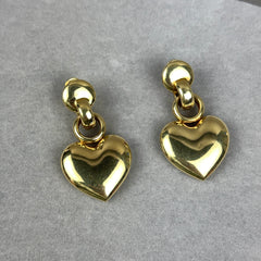Vintage 1980s Large 14k Gold Puffy Heart & Link Omega Back Earring