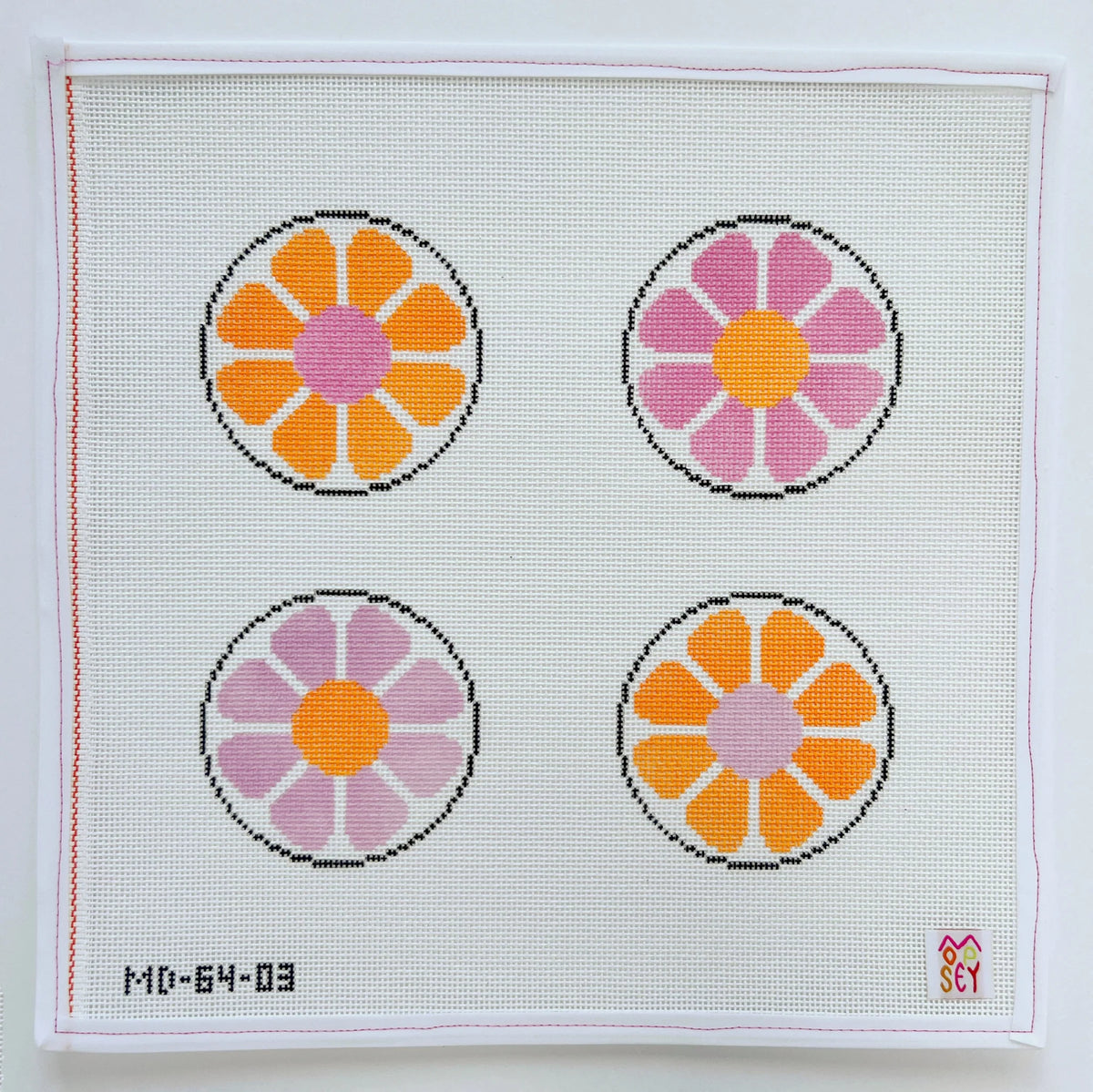 Mopsey Designs Mod Floral Coasters - Orange & Pink Needlepoint Canvas