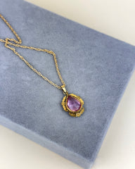 Antique Edwardian Gold Filled Pink Paste Stone Pendant Necklace