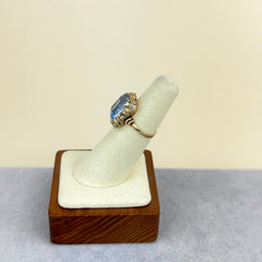 Vintage Retro Lab Aquamarine and 14k Gold Ring