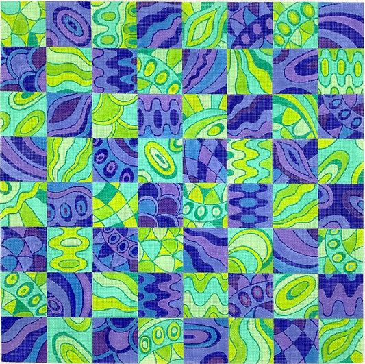 Kate Dickerson Needlepoint Collections Chess/Checkers Board Patterns Turquoise Greens Blues & Periwinkles Needlepoint Canvas