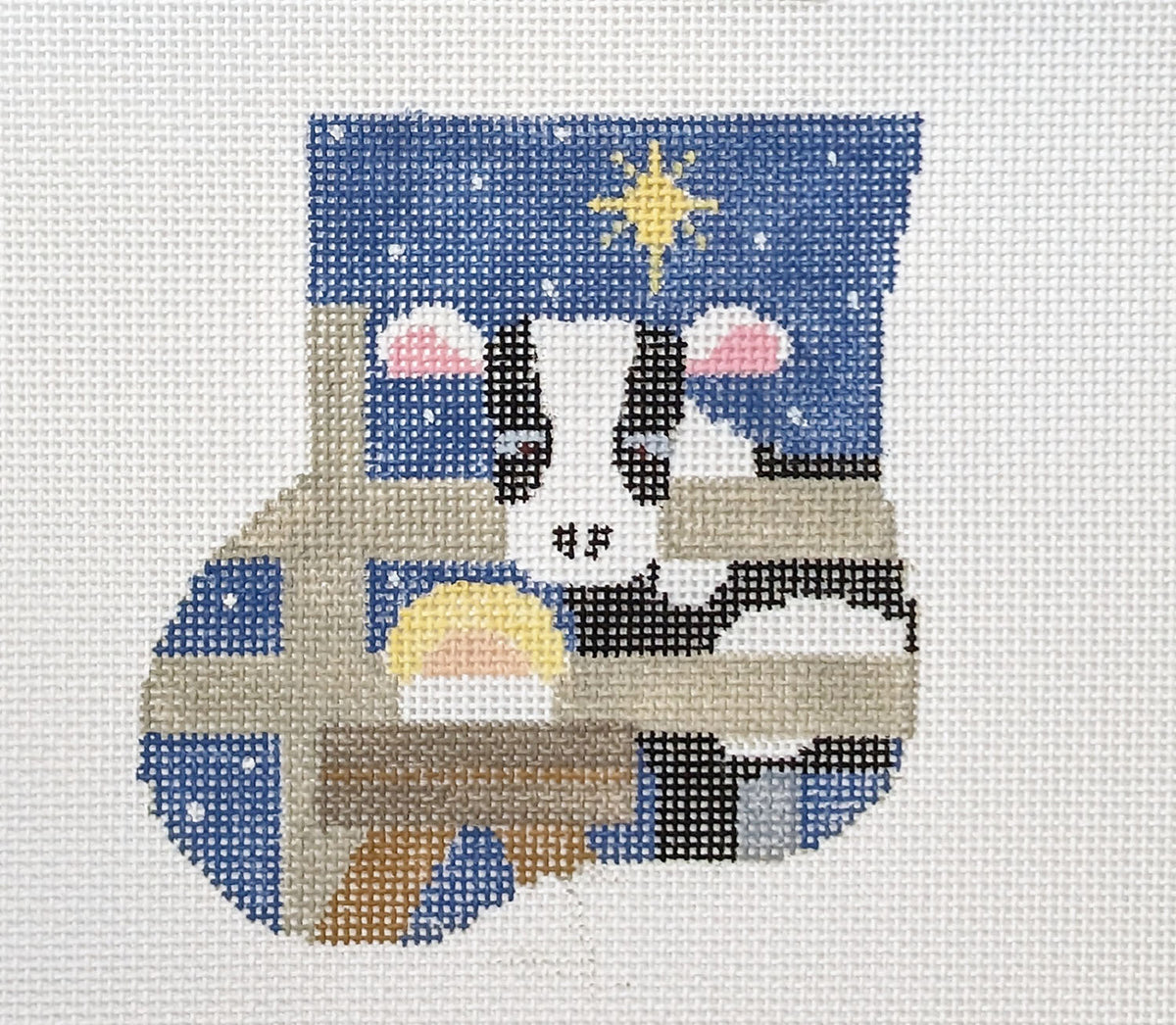 Kathy Schenkel Designs Cow in a Manger Mini Stocking Needlepoint Canvas