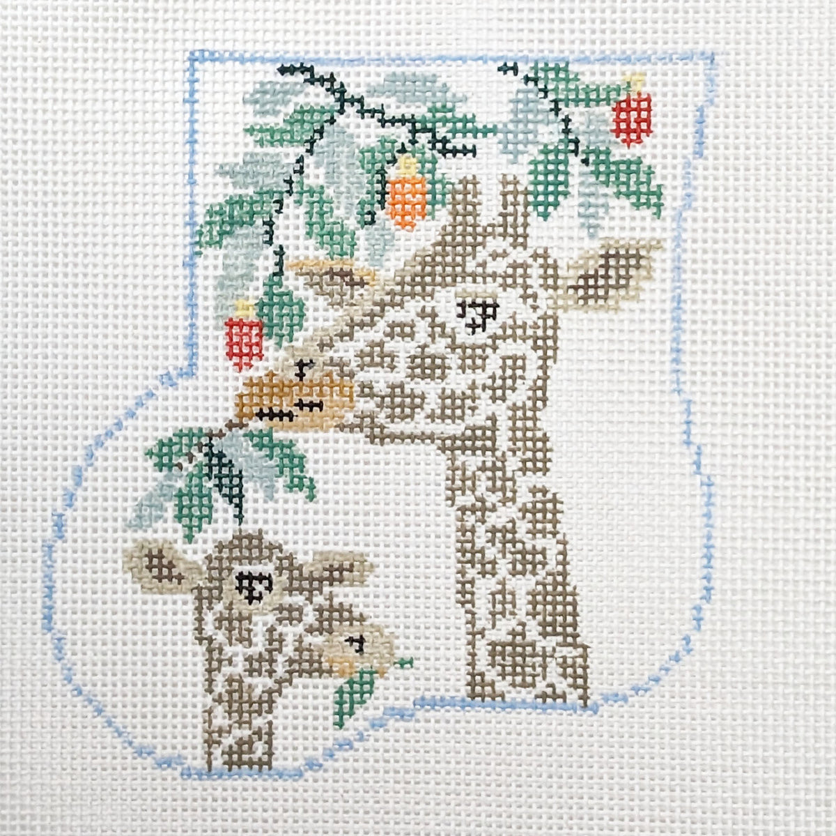 Kathy Schenkel Designs Giraffes in Tree Mini Stocking Needlepoint Canvas