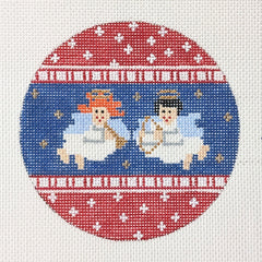 Canvasworks Two Musical Angels Ornament - Red Needlepoint Canvas