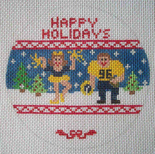Canvasworks Cheerleader and Football Player Happy Holiday Ornament Needlepoint Canvas