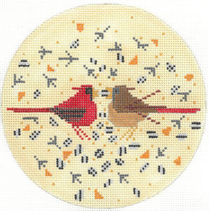 Charley Harper Cardinal Courship Ornament Needlepoint Canvas