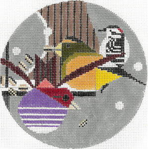 Charley Harper Winter Downy Grosbeak Needlepoint Canvas