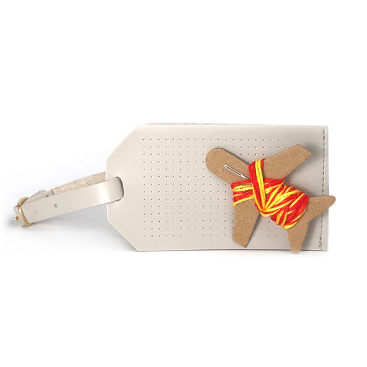 Chasing Threads Cross Stitch Luggage Tag Kit - Light Grey Vegan Leather