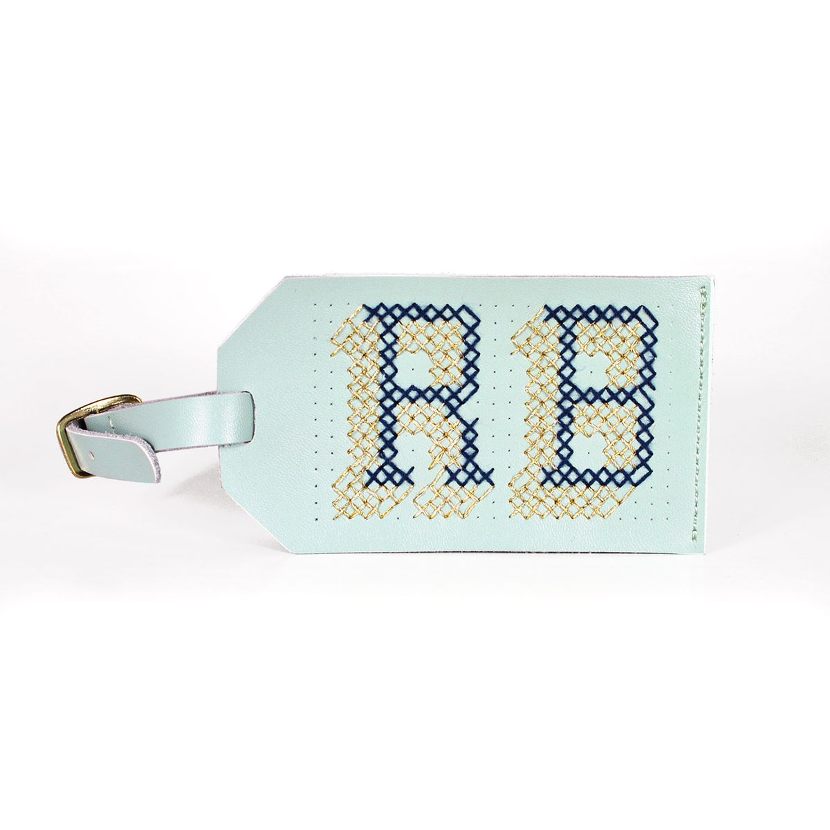 Chasing Threads Cross Stitch Luggage Tag Kit - Mint Leather