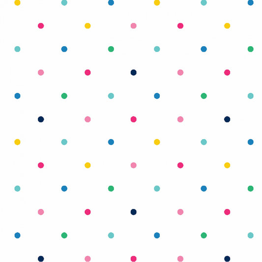 Clothworks Emily Simplified Multi Colored Dots Cotton Fabric in White