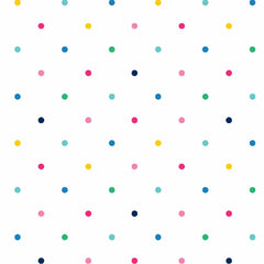 Finishing: Clothworks Emily Simplified Multi Colored Dots Cotton Fabric in White