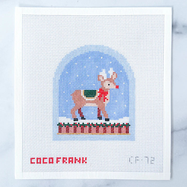 Coco Frank Reindeer Snow Globe Needlepoint Canvas