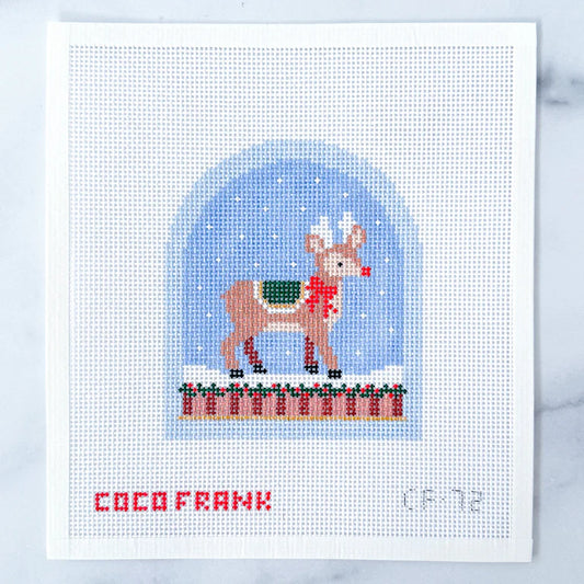 Coco Frank Reindeer Snow Globe Needlepoint Canvas