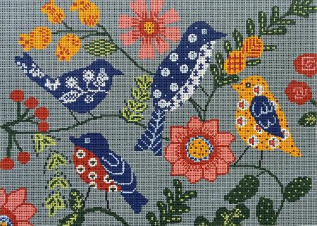 Cooper Oaks Design Linda Ragno Birds on Blue Needlepoint Canvas