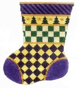 Cooper Oaks Design Purple Check Mini Stocking Needlepoint Canvas