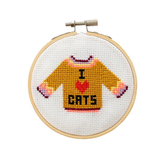 Cotton Clara I Love Cats Sweater Cross Stitch Kit