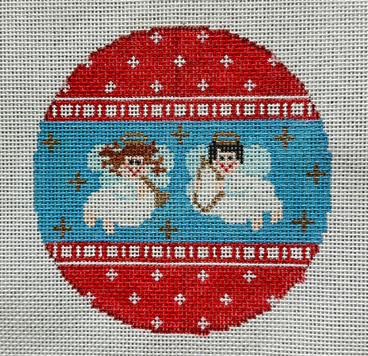 Canvasworks Two Musical Angels Ornament - Brown Needlepoint Canvas