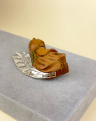 Vintage Carved Wooden Squirrel Brooch with Lucite Tail