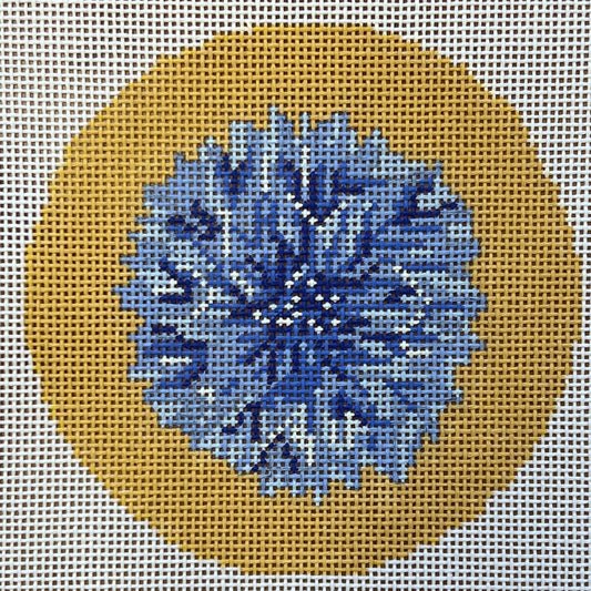 The Gingham Stitchery Amelia Bond Designs Cornflower On Gold Ornament Needlepoint Canvas