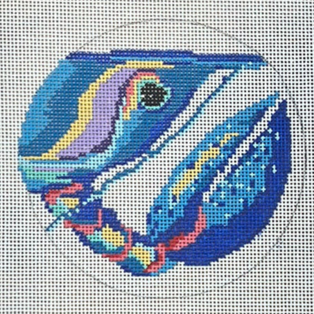 The Gingham Stitchery Amelia Bond Designs Blue Lobster Round Needlepoint Canvas