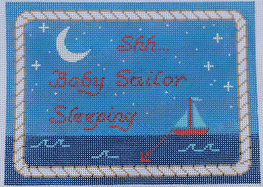 Kate Dickerson Needlepoint Collections Shh Baby Sailor Sleeping Sailboat Needlepoint Canvas