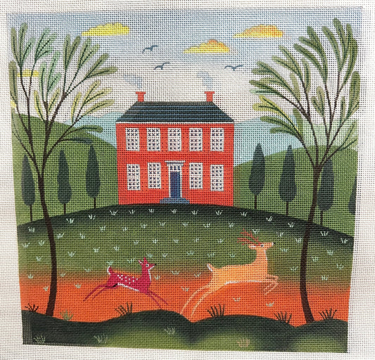 Painted Pony Designs Deer Run American Folk Art Painting by Diane Ulmer Pederson for Needlepoint Canvas