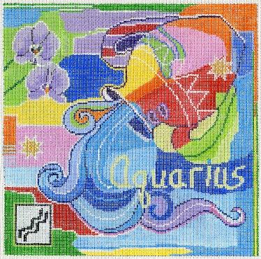 Doolittle Stitchery Aquarius Zodiac Square Needlepoint Canvas