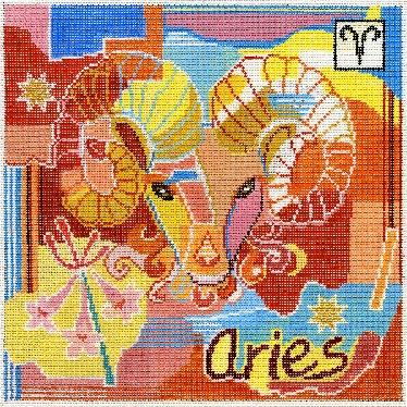 Doolittle Stitchery Aries Zodiac Square Needlepoint Canvas