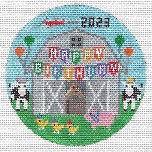 Doolittle Stitchery Birthday Barn Round Needlepoint Canvas