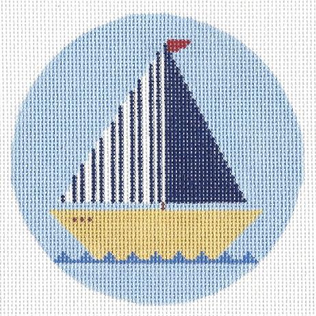 Doolittle Stitchery Blue Sailboat Ornament Needlepoint Canvas