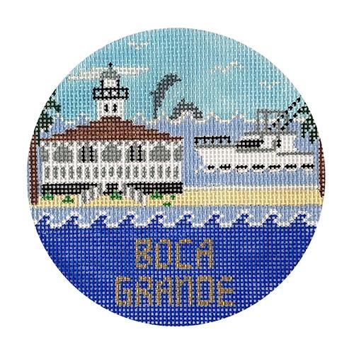 Doolittle Stitchery Boca Grande Shrimp Boat Round Needlepoint Canvas