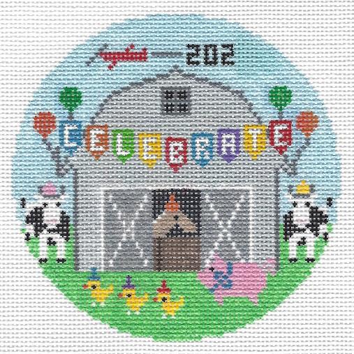 Doolittle Stitchery Celebration Barn Round Needlepoint Canvas